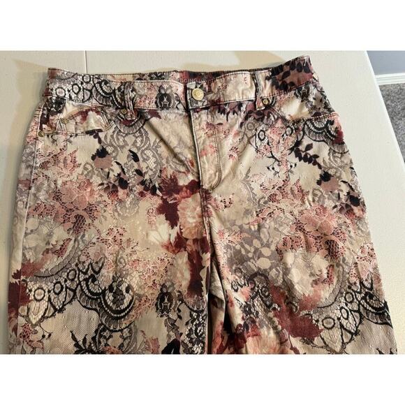 Chico's Platinum jeans pink brown floral & lace pattern jeggings  Sz 1 US 8 - Picture 4 of 7
